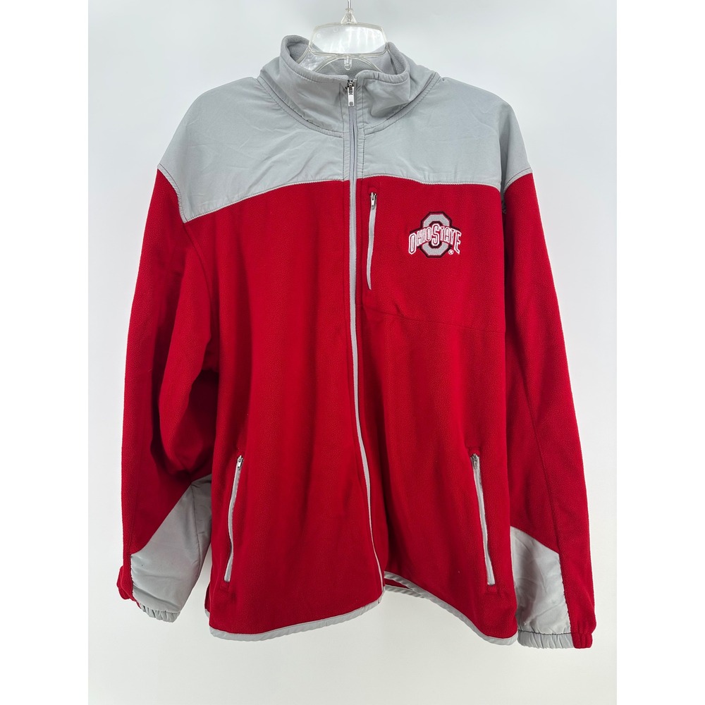Genuine Stuff Ohio State Buckeyes Mens XL Fleece Jacket Red Gray Full Zip NCAA